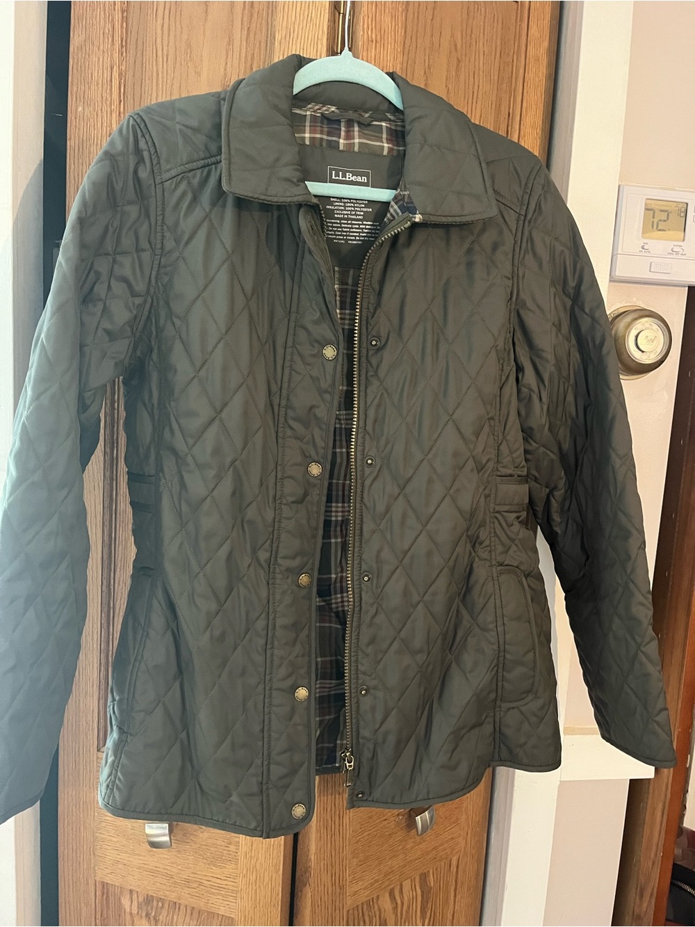 LL Bean Riding Jacket Barn Coat Women's Olive Green Quilted Size Medium